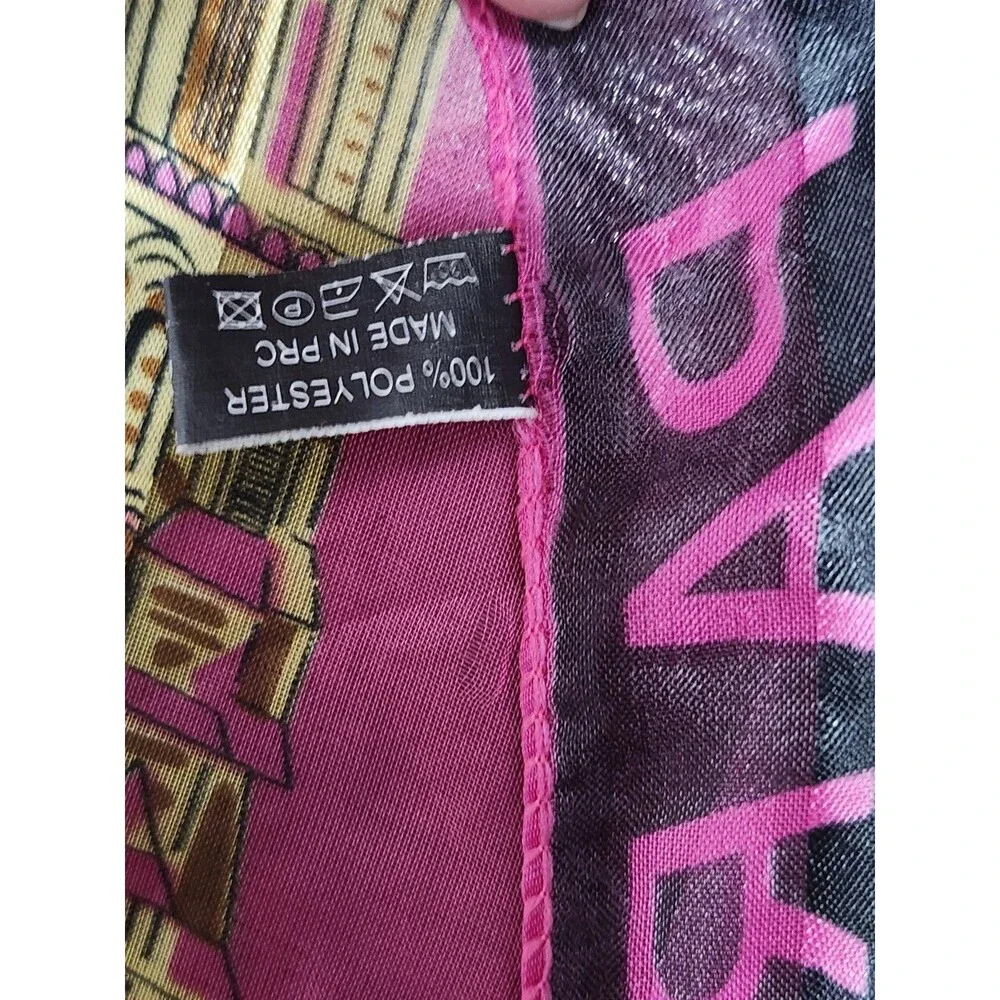 Aker Paris France Silk Scarf 38x38 Multicolor Pink Gold Luxury Square Wrap